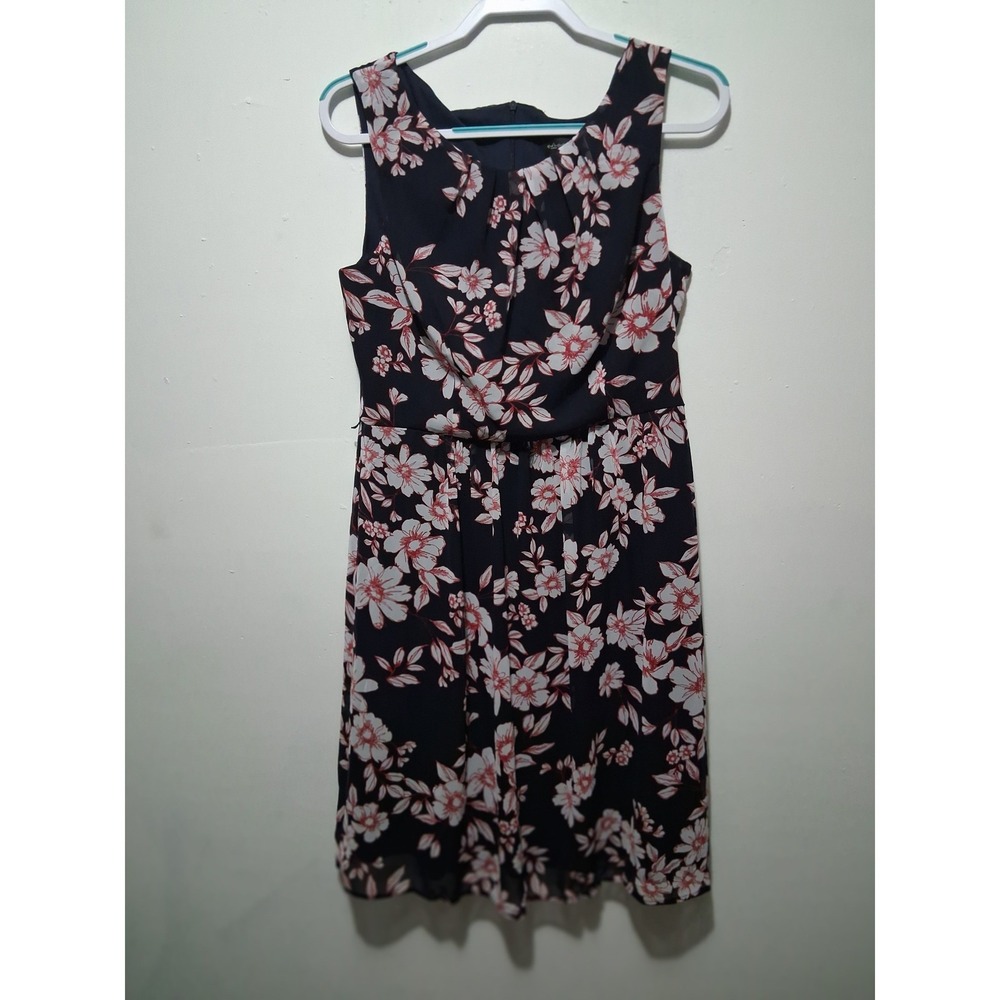 Connected Apparel Womens Navy Blue Floral Sleeveless Sheath Dress Size 8